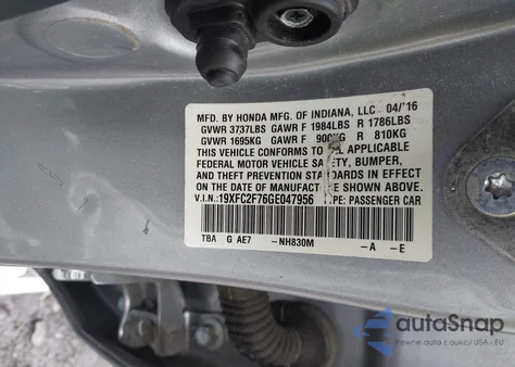 2016 Honda Civic Ex из США, поврежденный, VIN 19XFC2F76GE047956